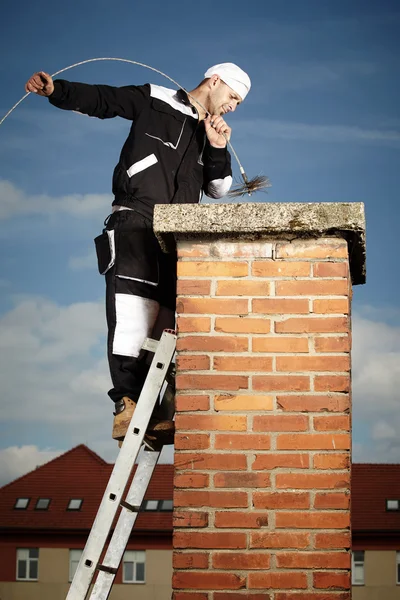 Technician performing thorough chimney inspection